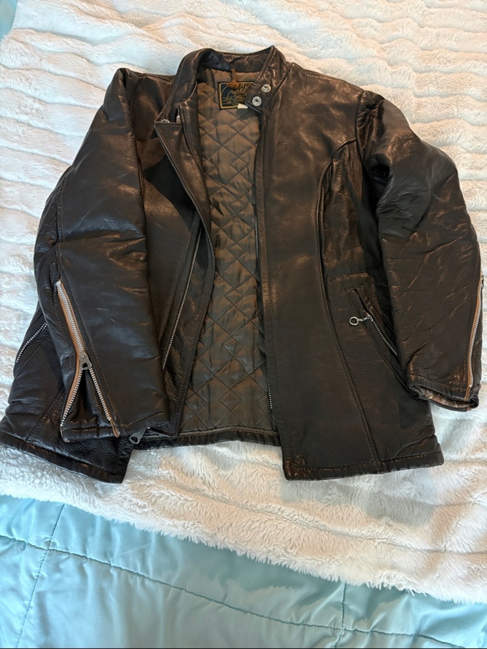 Vintage dark brown Beau Breed leather motorcycle jacket size Small
